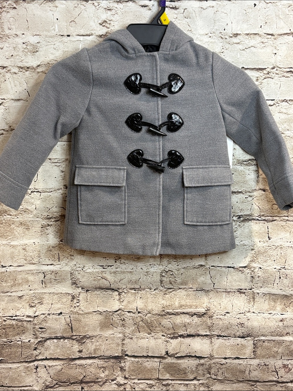 Toughskins Gray Hooded Pea Coat with Black Toggle Accents